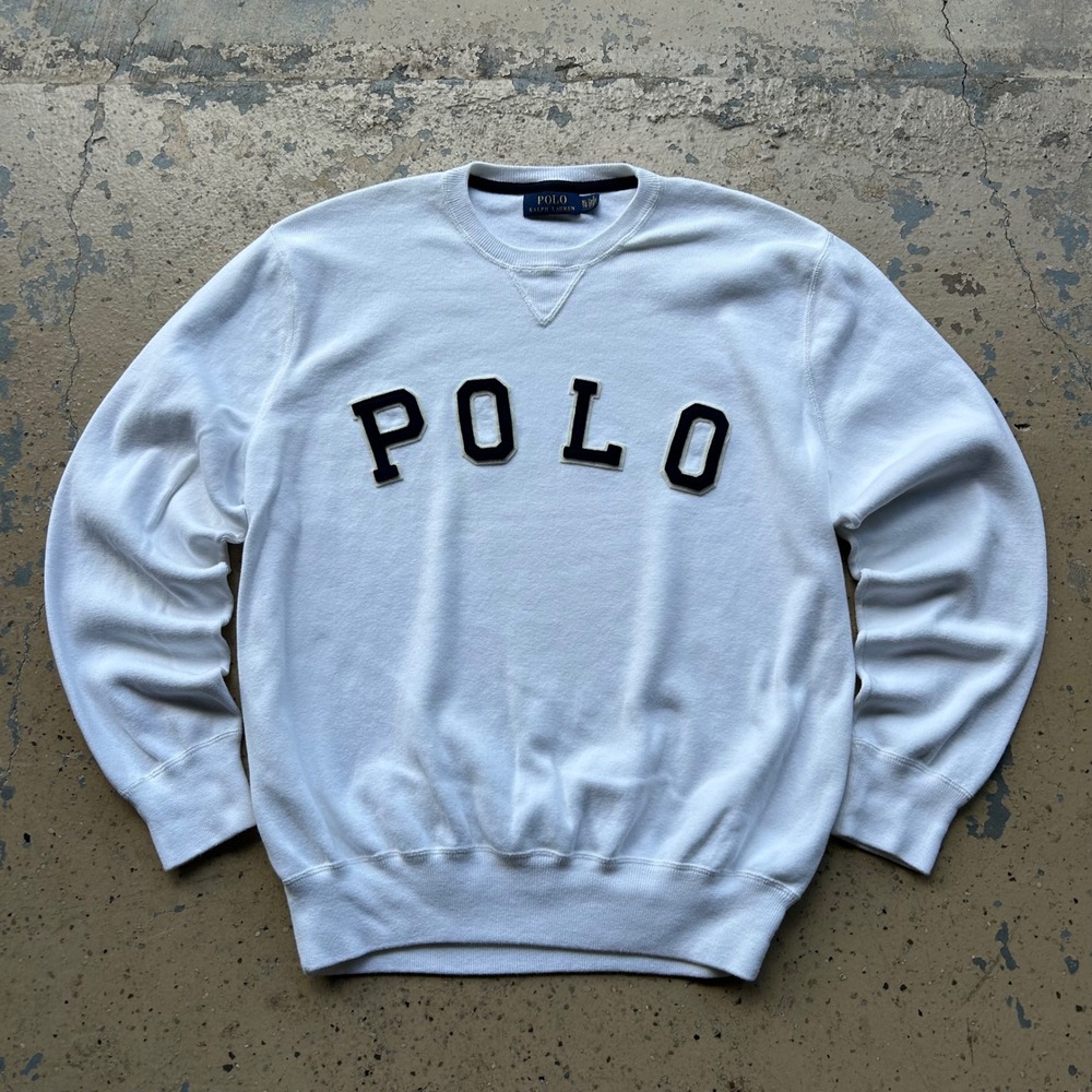 Polo Ralph Lauren Spellout Sweatshirt Mens XL White Crewneck Chenille Logo
